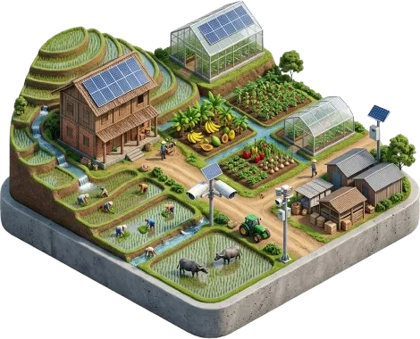 Ilustrasi 3D isometrik ladang pertanian