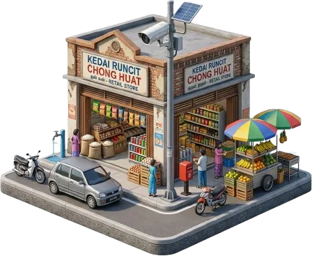 Ilustrasi 3D isometrik kedai runcit