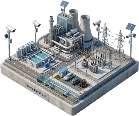 Ilustrasi 3D isometrik pencawang tenaga