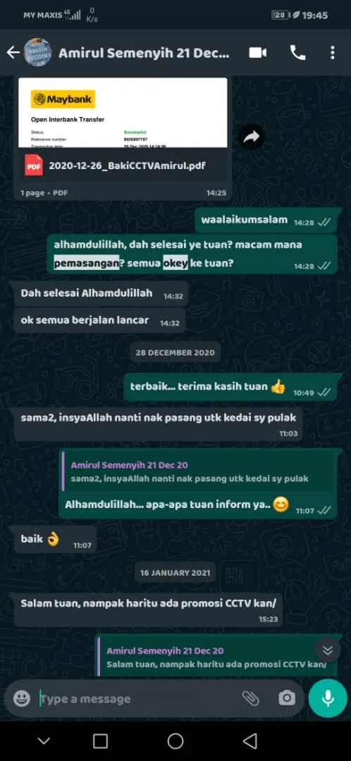 Screenshot ulasan WhatsApp pelanggan 1
