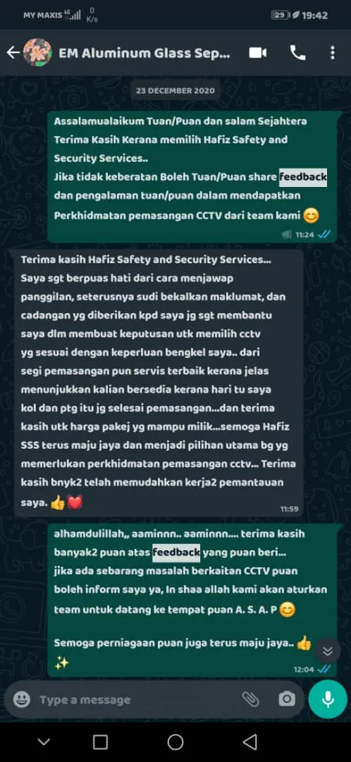 Screenshot ulasan WhatsApp pelanggan 3