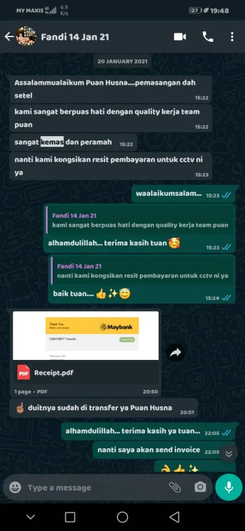 Screenshot ulasan WhatsApp pelanggan 4