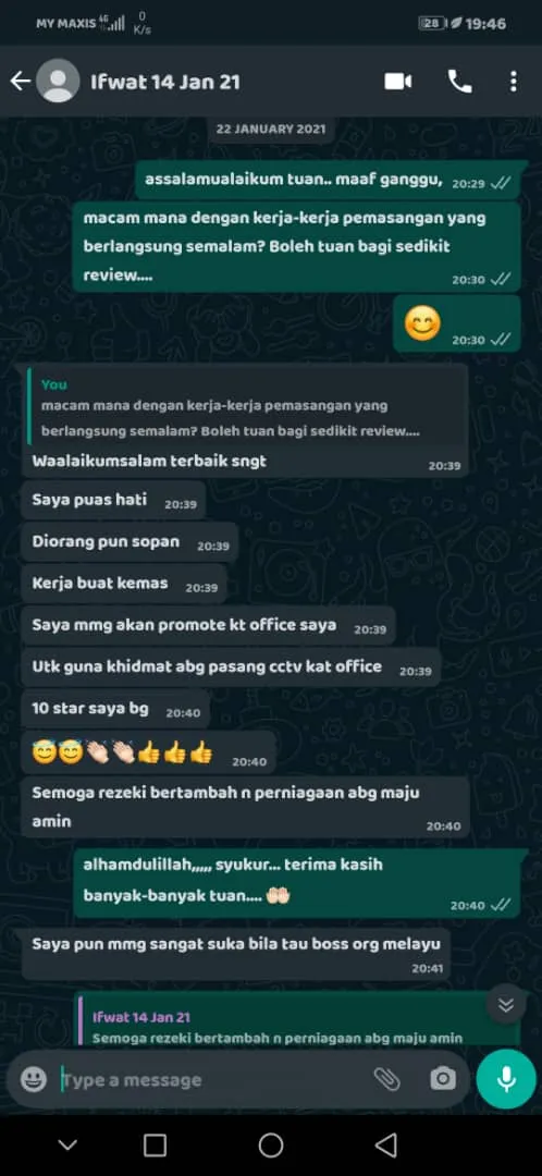 Screenshot ulasan WhatsApp pelanggan 5